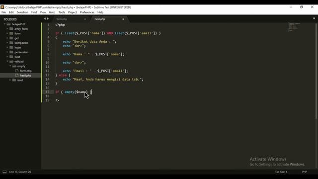 Validasi form menggunakan fungsi empty di PHP смотреть онлайн
