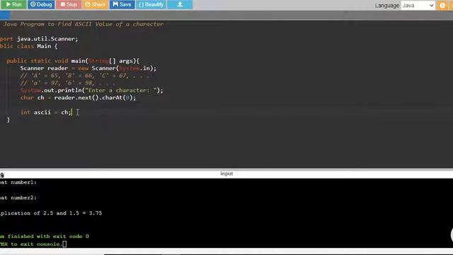 Java Program to Find ASCII Value of a char смотреть онлайн