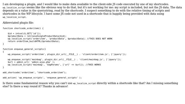 Wordpress: Can wp_localize_script be used within a shortcode? смотреть онлайн