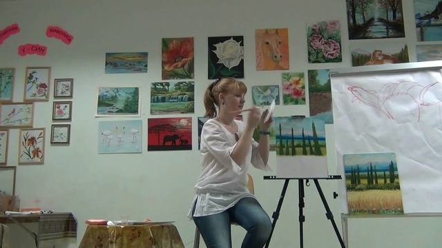 Как нарисовать пейзаж Рисуем пейзаж Пшеничное поле масло смотреть онлайн