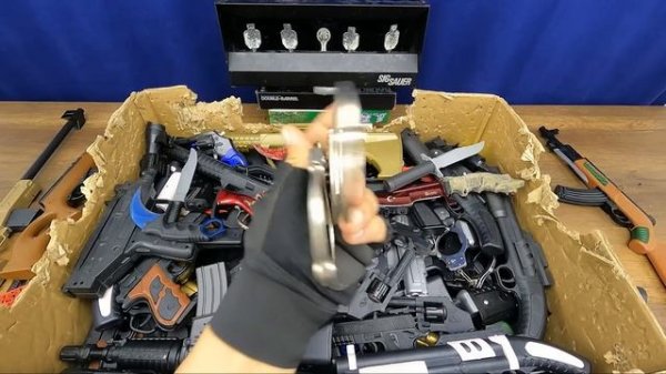 Kalashnikov AK-47, Military Army Rifles, New Revolver Guns, Box of Toy Guns And Equipment