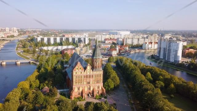 Kaliningrad Cathedral on the island of Kant. Russia, Kaliningrad, From Drone, Point of interest смотреть онлайн