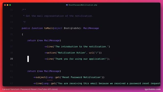 Laravel YouTube API клон #88 - Кастомизация письма сброса пароля смотреть онлайн