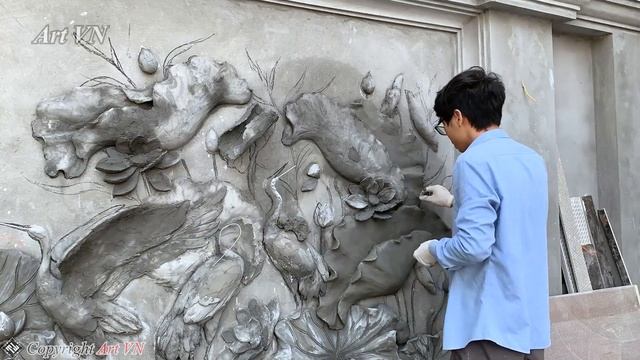 How to decorate a wall with cement sand | Sculpting 300+ hours in 9 minutes смотреть онлайн