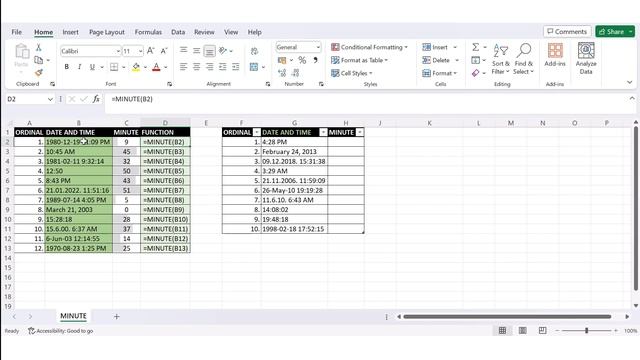 Excel - Date and time function - MINUTE - returns the minutes of a time value смотреть онлайн