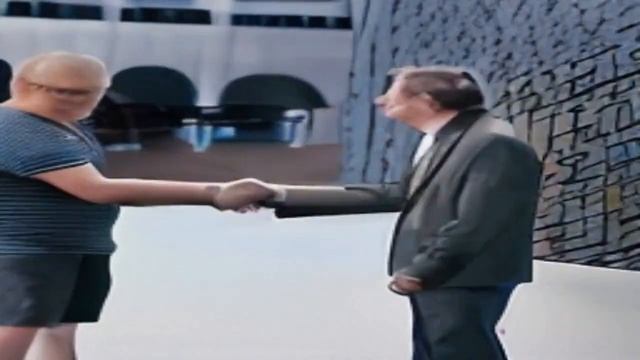 [AI] fat man shaking hands with bill gates in the town смотреть онлайн