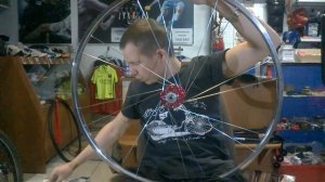 Как заспицевать колесо на 32 спицы в 3 креста. Большое необрезанное видео.