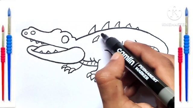 Crocodile drawing painting and colouring for kids and toddlers How to draw crocodile # for kids смотреть онлайн