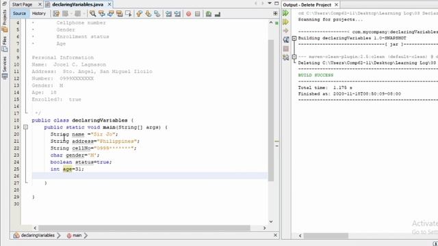 Activity #03 Declaring Variables смотреть онлайн