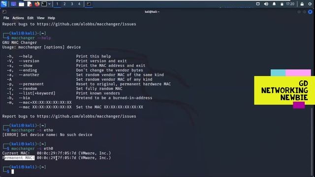 Changing MAC address using MACCHANGER in Kali Linux смотреть онлайн