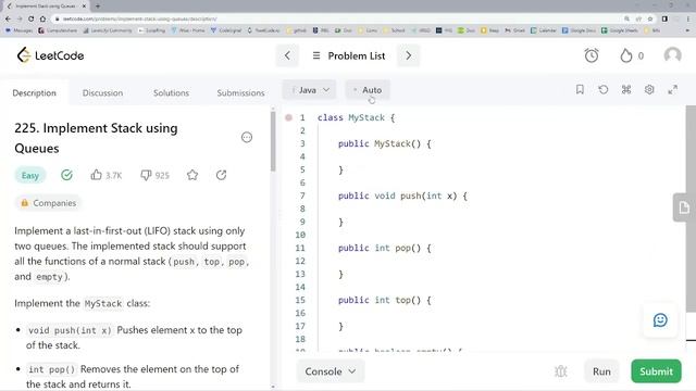 225. Implement Stack Using Queues - Java LeetCode Solution смотреть онлайн
