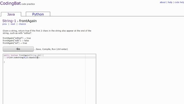 Solving CodingBat problems - frontAgain смотреть онлайн