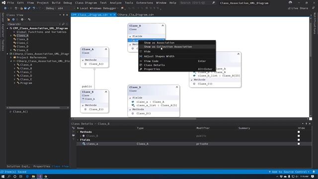 Show Class Associations (C++/C#) in Visual Studio 2019 Class Diagrams смотреть онлайн