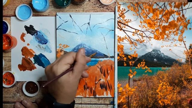 Рисую акрилом | Урок живописи | Как нарисовать осенний пейзаж акриловыми красками. смотреть онлайн