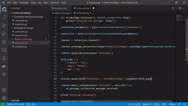 RabbitMQ- Tutorial 16a - Ex-Ex Routing, Headers Exchange and Consistent Hashing Exchange in Python смотреть онлайн