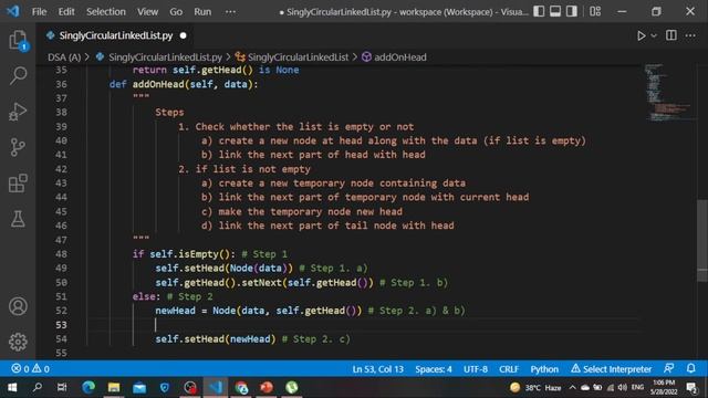 [Python] Singly Circular Linked List - Adding a Head Node (Insertion) смотреть онлайн