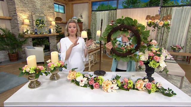 24" Spring Raspberry Rose and Magnolia Wreath by Valerie on QVC смотреть онлайн