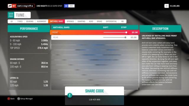 FH4 | Bugatti EB110 Top Speed Tune | 289MPH/466KPH!