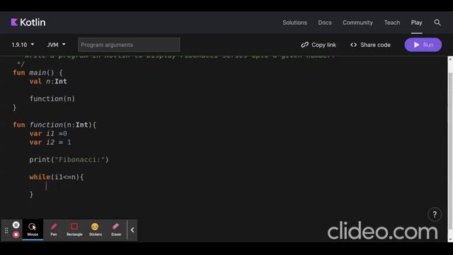 Write a program in Kotlin to Display Fibonacci series upto a given number? смотреть онлайн