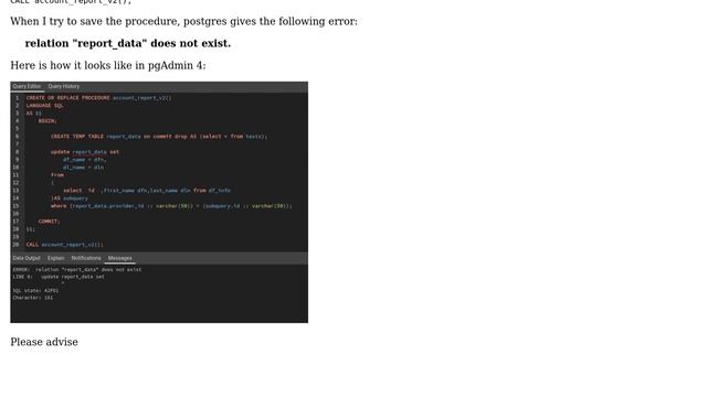 Unable to save a stored procedure which contains a temporary table creation and update query смотреть онлайн