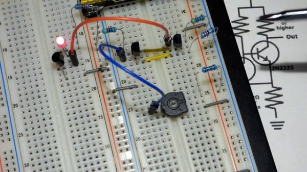 Transistor circuit 9 Schmitt Trigger 2N2222 NPN Bipolar Junction Transistors BJTs trimpot