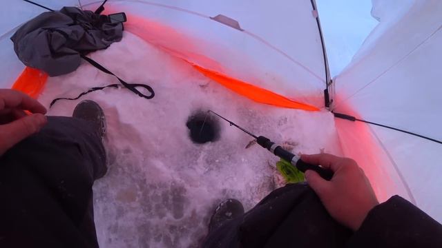 Ушёл от всех, поставил палатку и надёргал окуней. Рыбалка на одной лунке в мороз -30С  #Сибирь38
