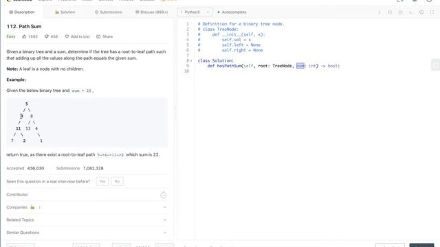 Leetcode Python Solution 112. Path Sum смотреть онлайн