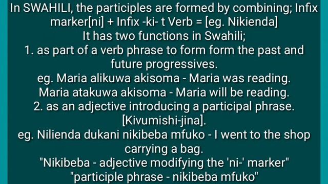 THE PARTICIPLES IN SWAHILI | USING INFIX -KI- смотреть онлайн