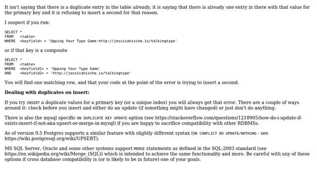 Databases: 1062 Duplicate entry but there are no duplicates? (4 Solutions!!) смотреть онлайн