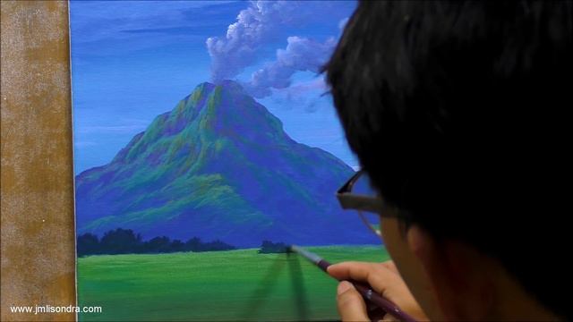 Acrylic Landscape Painting In Time-lapse / Erupting Volcano / JMLisondra