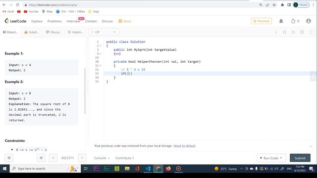 Coding Interview- LeetCode 69- Sqrt(x)- C#- Solution смотреть онлайн
