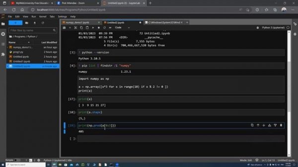 Python PIP Install Jupyterlab, Start, and Use the IDE to Demo on NumPy Module and Windows OS