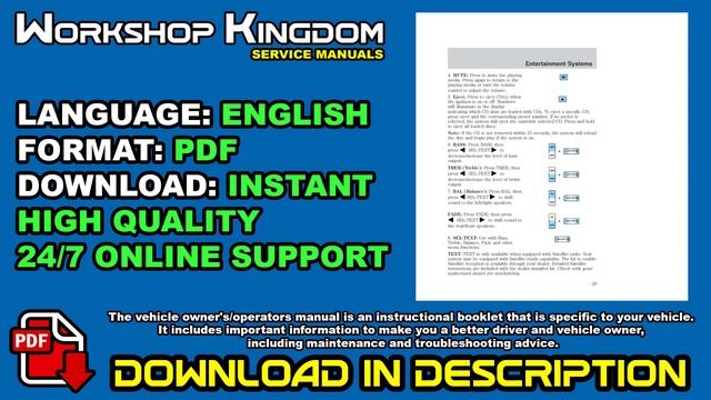 FORD CROWN VICTORIA (1996-2011) Owner's User Maintenance Manual - ENGLISH - Download PDF смотреть онлайн