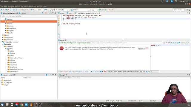 PostgreSQL/MySQL select/query recursiva смотреть онлайн