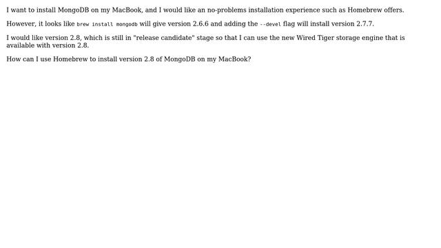 How can I use Homebrew to install MongoDB 2.8 with "Wired Tiger" storage engine on my MacBook? смотреть онлайн
