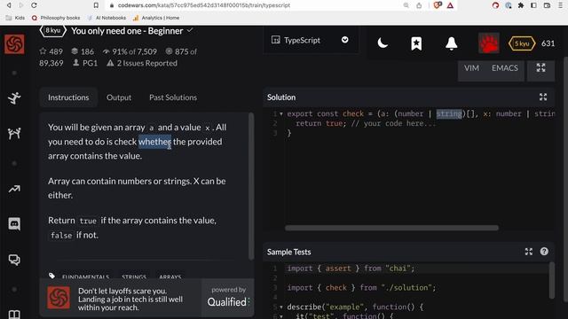 Codewars - Typescript - You only need one смотреть онлайн
