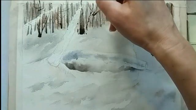 Как рисовать зимний лес акварелью |How to paint a winter forest in watercolor #watercolor #акварель смотреть онлайн