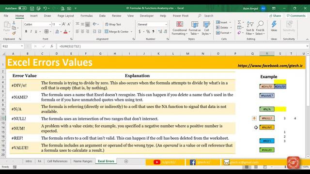 Excel Errors Values | #NUM! | #DIV/0 | #VALUE! | #N/A | #REF! | #NAME? | #NULL! смотреть онлайн