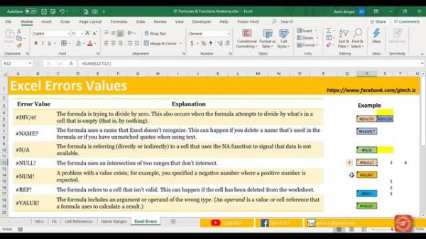 Excel Errors Values | #NUM! | #DIV/0 | #VALUE! | #N/A | #REF! | #NAME? | #NULL!