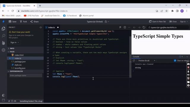 Typescript Simple Types (Explicit and Implicit types) смотреть онлайн
