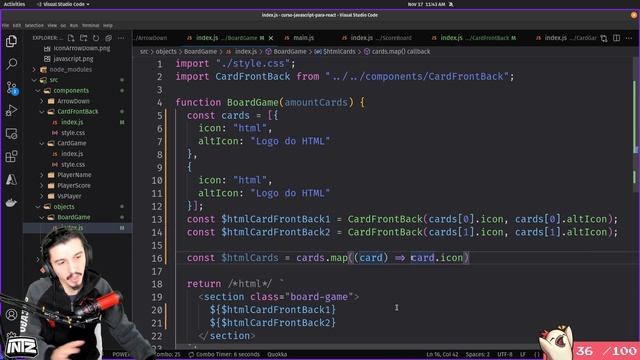 Usando array pros cards | Curso de JavaScript pra React | Mod 3 Aula 08 смотреть онлайн