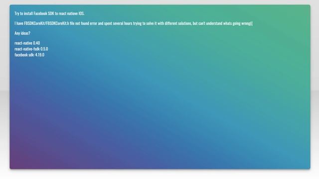 FBSDKCoreKit/FBSDKCoreKit.h file not found error react-native ios смотреть онлайн
