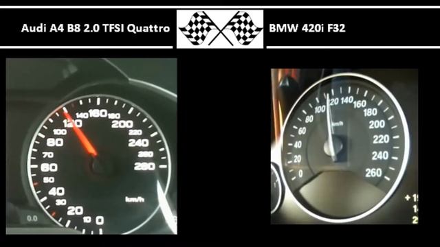 Audi A4 B8 2.0 TFSI Quattro VS. BMW 420i F32 - Acceleration 0-100km/h смотреть онлайн