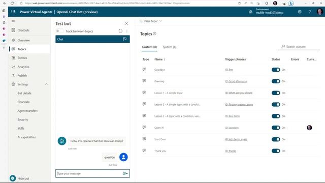 Using ChatGPT in Power Virtual Agents to Query and Interpret Dynamics 365 SCM Data смотреть онлайн