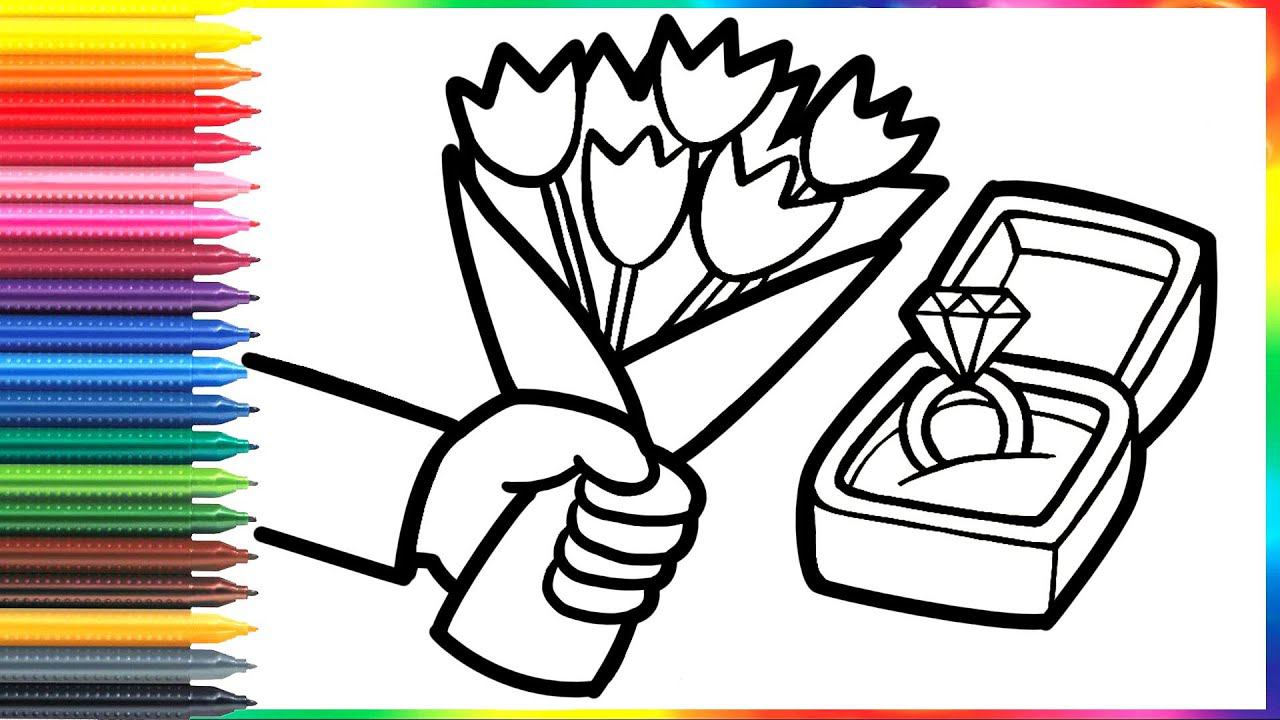 How to draw a wedding bouquet and an engagement ring&Drawing Tutorial Art смотреть онлайн