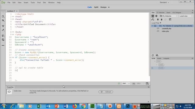 MySQL create table Tutorial using PHP in Adobe Dreamweaver CC смотреть онлайн