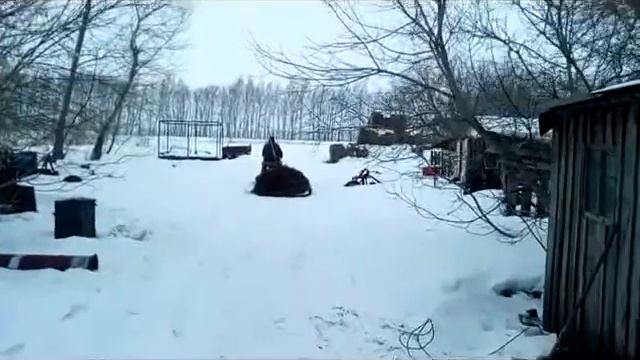 Самодельный снегоход,или утренняя гимнастика в деревне,в 3 подхода