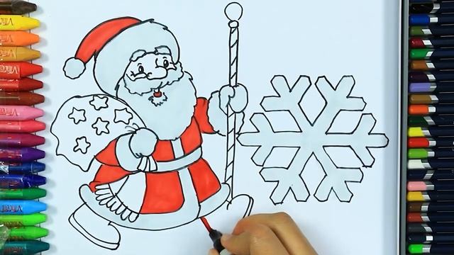 Как нарисовать и раскрасить Деда Мороза и новогоднюю елку | Узнай цвета | Узнай животных смотреть онлайн