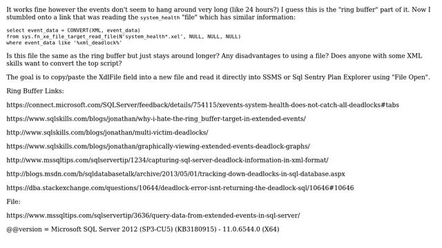 Databases: Read system_health event_file instead of ring_buffer for deadlocks extended events смотреть онлайн