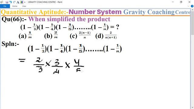Q66 | When simplified the product (1 – 1/3)(1 – 1/4)(1 – 1/5)……..(1 – 1/n) = ? | Number System смотреть онлайн